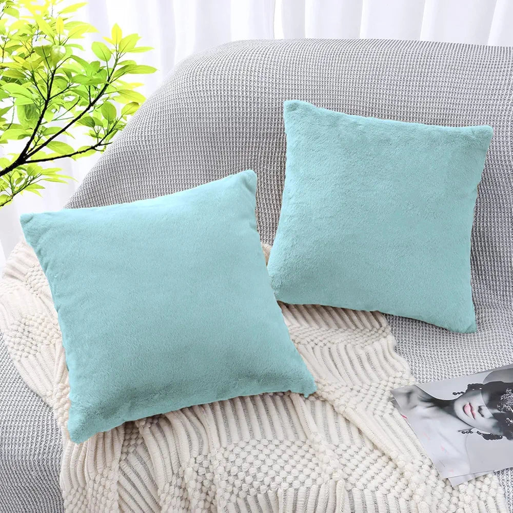 Luxe Home Cushion Cover 16 inch x 16 inch Duble Side Rabbit Fur Plain Design Covers Set of 2 for Sofa, Bedroom, livingroom